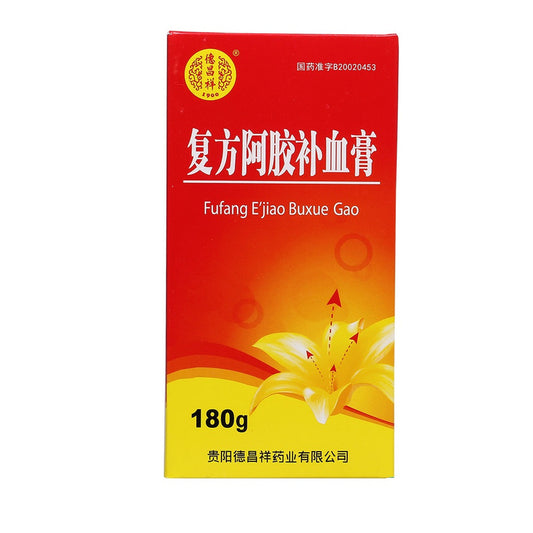 Chinese Herbs Syrup. Brand Dechangxiang. Fufang E'jiao Buxue Gao or Fufang E'jiao Buxue Syrup or  Fu Fang E Jiao Bu Xue Gao or Fu Fang E Jiao Bu Xue Syrup or FuFangEJiaoBuXueGao  To replenish qi and blood.