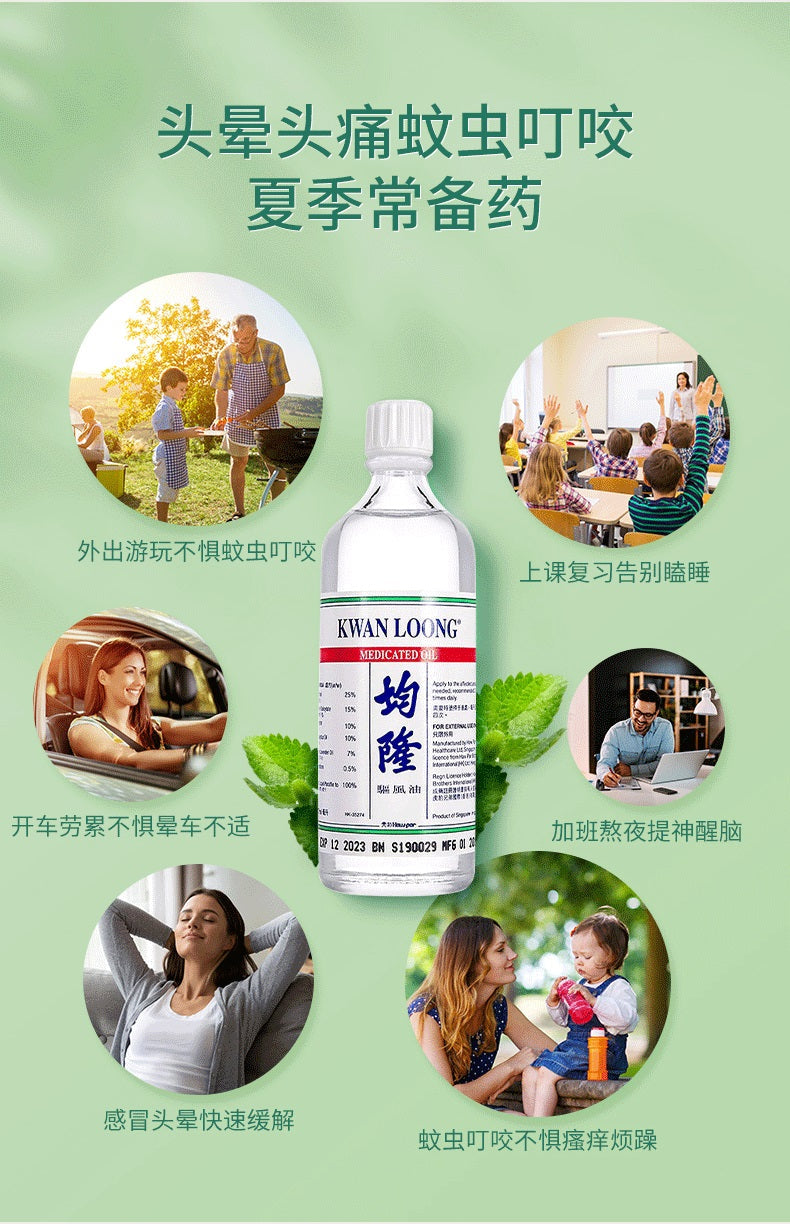 Kwan Loong Medicated Oil or Junlong Qufeng You (57ml*4 boxes/lot).